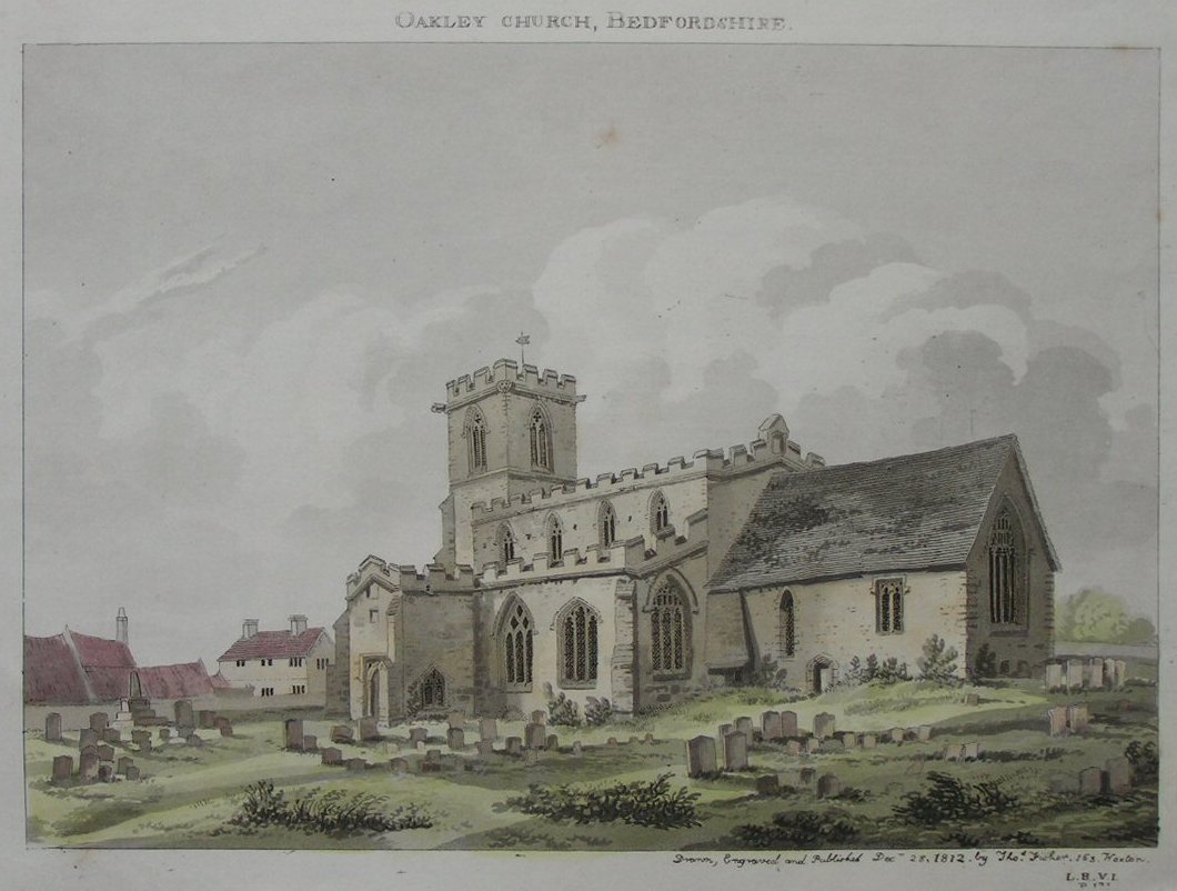 Aquatint - Oakley Church, Bedfordshire - Fisher